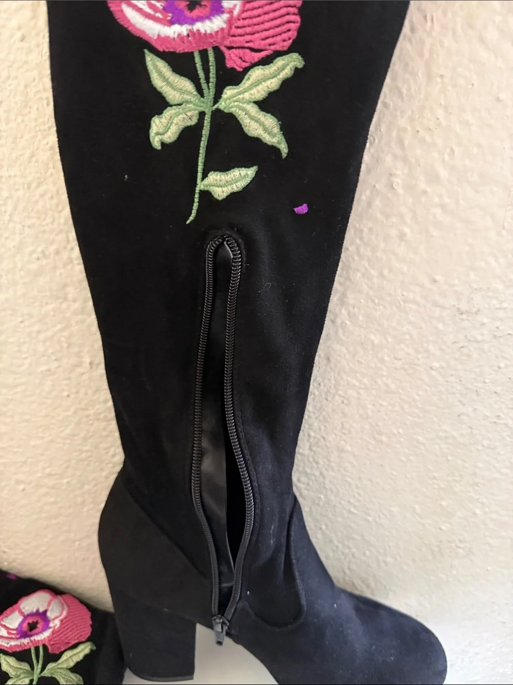 Carlos Santana Embroidered Over-the-Knee Boots with Pink Floral Detail